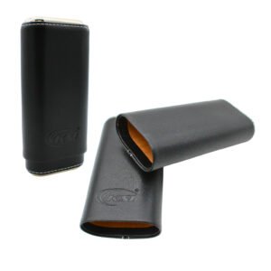 KINGSTAR GENUINE LEATHER CIGAR CASE WITH MATT FINISH METAL TOP & BOTTOM BLACK