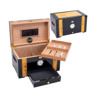 FUJIMA MAHOGANY BLACK HUMIDOR BOX – HOLDS 100 CIGARS (BE106)