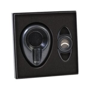 LUCIENNE BLACK CARBON FIBER DESIGN CIGAR CUTTER & ASHTRAY SET BOX (ACS2)