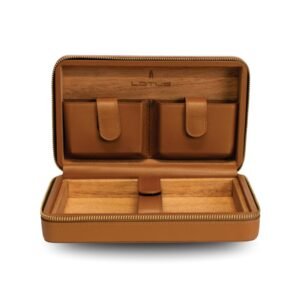 LOTUS MARCO BROWN LEATHER TRAVEL HUMIDOR CASE (5-STICK ZIPPERED CASE)