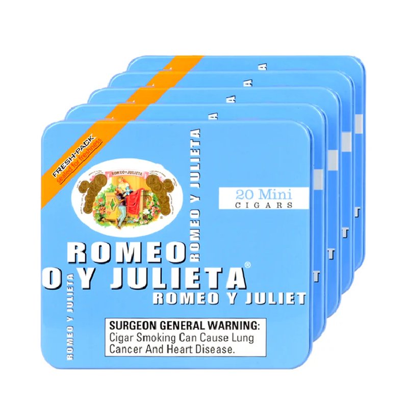 ROMEO Y JULIETA MINI SPAIN MILD BLUE TINS UNIT OF 100 (5 TINS OF 20)