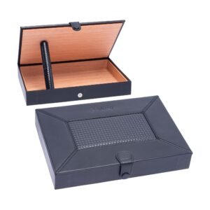LUCIENNE TRAVEL HUMIDOR – BLACK + BLACK FLAT NAPPA + DIMOND PRINT (XC553)